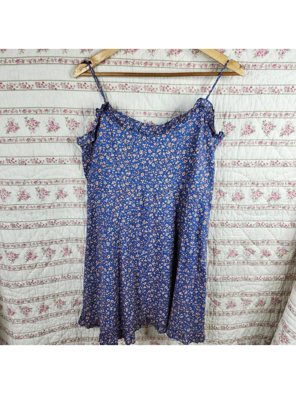 Cute Blue Floral Mini Dress with Spaghetti Straps Madewell Size 8